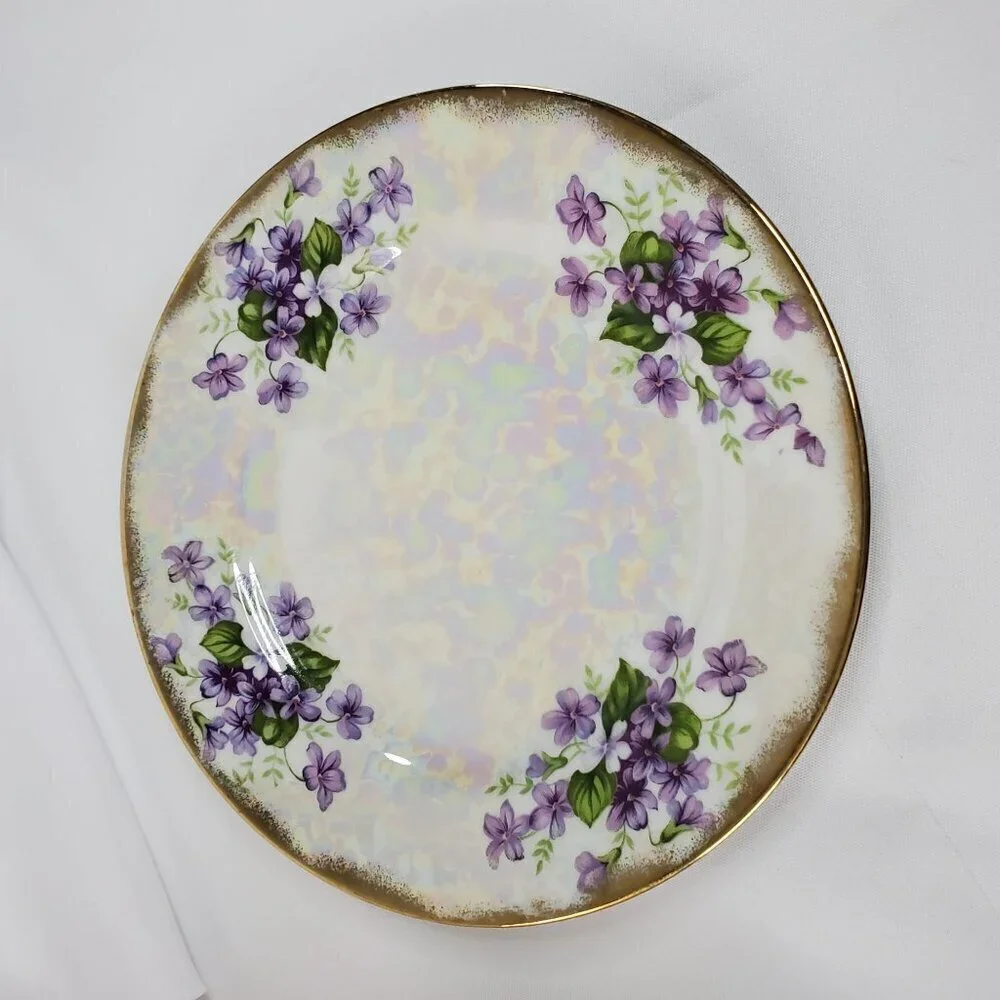 Ucagco Japan February Violet Flower Lusterware Plate 7.5